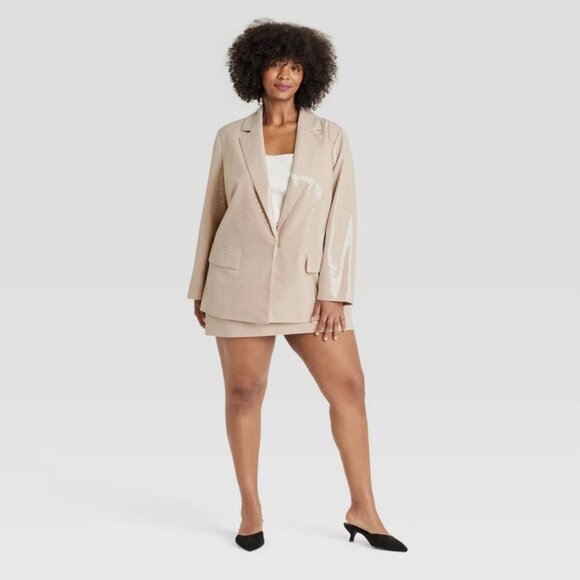 Women's Sequin Blazer - A New Day Tan S - Picture 3 of 6